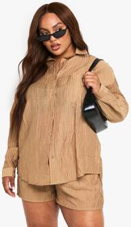 Plus Crinkle Geweven Oversized Overhemd, Mocha - 54