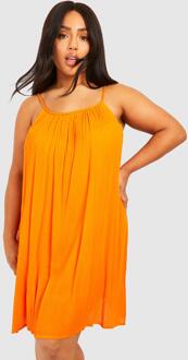 Plus Crinkle Rayon Plaited Strap Beach Dress, Orange - 18
