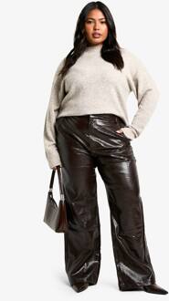Plus Croc Pu Broek Met Rechte Pijpen, Chocolate - 56