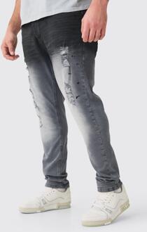 Plus Dark Grey Stretch Skinny Paint Effect Jean, Dark Grey - 40
