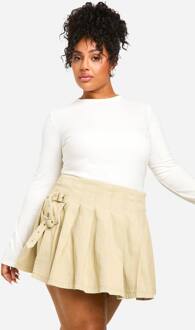 Plus Denim Gespdetail Geplooide Micro Mini Rok, Stone - 44