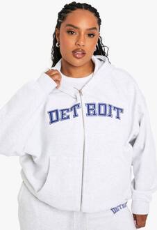 Plus Detroit Zip‐Through Oversized Hoodie, Ash Grey - 46