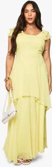 Plus Dobby Chiffon Gelaagde Maxi Jurk, Lemon - 44