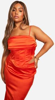Plus Draping Front Satijn Korset Top, Burnt Orange - 52