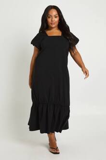 Plus Drop Hem Pofmouw Midaxi Smock Jurk, Black - 48