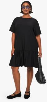 Plus Drop Hem Smock Jurk, Black - 46