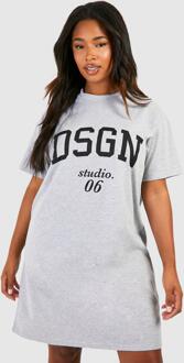 Plus Dsgn Printed T-Shirt Dress, Grey Marl - 16