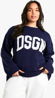 Plus Dsgn Ronde Hals Gebreide Trui, Navy - 24-26