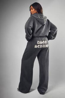 Plus Dsgn Studio Applique Gewassen Jogger Met Rechte Pijp, Charcoal - 44