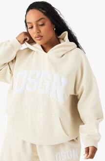 Plus Dsgn Studio Badstof Geborduurde Hoodie, Ecru - 50