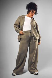 Plus Dsgn Studio Geborduurde Jogger Met Wijde Pijpen, Khaki - 44