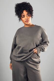 Plus Dsgn Studio Geborduurde Oversized Sweatshirt, Charcoal - 44
