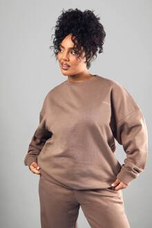 Plus Dsgn Studio Geborduurde Oversized Sweatshirt, Mocha - 50