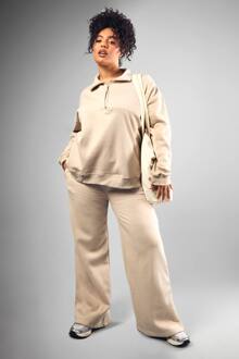 Plus Dsgn Studio Geborduurde Straight Leg Jogger, Stone - 44