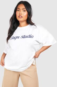 Plus Dsgn Studio Script Oversized T-Shirt, White - 16
