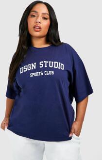 Plus Dsgn Studio Sports Club Oversized T-Shirt, Navy - 20