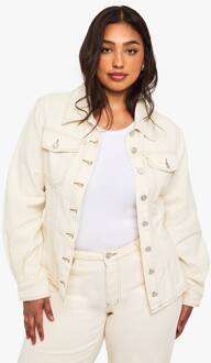 Plus Ecru Denim Oversized Denim Jas, Ecru - 44