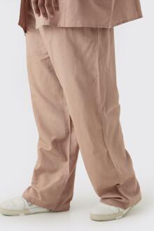 Plus Elasticated Waist Relaxed Linen Trouser In Taupe, Taupe - XXXL