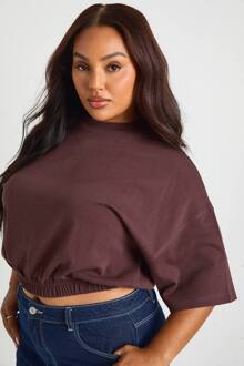 Plus Elastische Taille Boxy T-Shirt Met Korte Mouwen, Chocolate - 44
