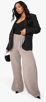 Plus Elastische Taille Broek Met Wijde Pijpen, Mocha - 50