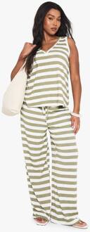 Plus Enkelkanaals Trekkoordtaille Super Oversized Wijde Pijp, Khaki - 56