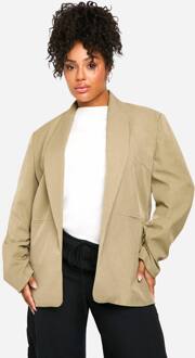 Plus Essential Oversized Ruched Sleeve Blazer, Light Khaki - 50