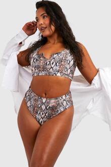 Plus Essentials Snake Print High Waist Bikini Slip, Brown - 52