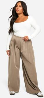 Plus Extreme Wijde Pijp Geplooide Broek, Taupe - 50