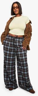 Plus Flannel Broek Met Wijde Pijpen, Brown - 56