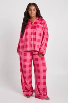 Plus Flannel Trouser Pj Set, Dark Pink - 46
