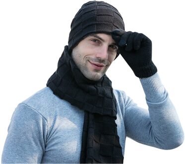 Plus Fluwelen Dikke Gebreide Muts Sjaal Handschoenen Driedelige szaliki ik chusty 3pc mannen Herfst Sjaal, hoed en Handschoen Sets Winter Hoed Cap