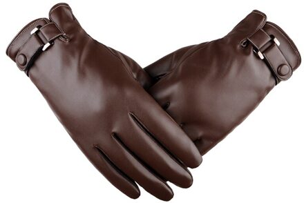 Plus Fluwelen Mannen Pu Zwart Lederen Handschoenen Mode Vrouwelijke Winddicht Handschoenen Herfst En Winter Mittnes koffie