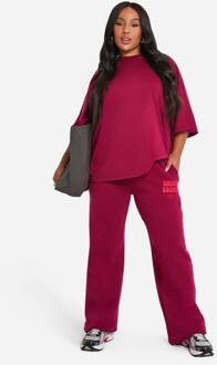 Plus Garderobe Essentials Bubble Jogger Met Rechte Pijpen, Burgundy - 56