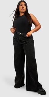 Plus Gebleekte Zwarte Wide Leg Jeans Met Onbewerkte Zoom, Washed Black - 44
