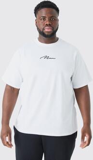 Plus Geborduurd Man Signature T-Shirt, White - XXL