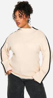 Plus Gebreide Binding Detail Ronde Hals Oversized Trui, Cream - 52