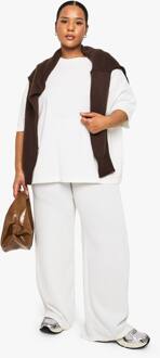 Plus Gebreide Broek Met Wijde Piloten, Ecru - 44
