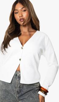 Plus Gebreide Cardigan Met Gouden Knopen, Ecru - 52