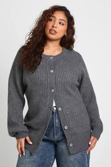 Plus Gebreide Oversized Boxy Button Front Cardigan, Charcoal - 50