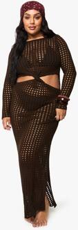Plus Gebreide Strand Twist Detail Maxi Jurk, Chocolate - 48
