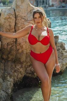 Plus Geknoopte Beugel Bikini Met Hoge Taille, Red - 54