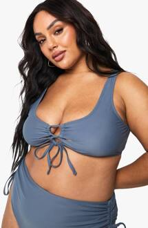 Plus Gepolsterde Vetersluiting Bikini Top, Slate Grey - 50