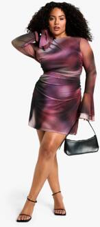 Plus Geprinte Mini Shift Jurk Met Uitlopende Mouwels, Multi - 54