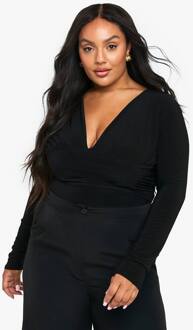 Plus Gerafelde One Piece Met Diepe V-Hals, Black - 48
