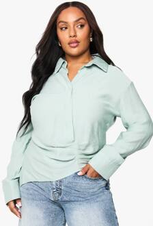 Plus Geraffeld Wikkel Linnen Overhemd, Sage - 44