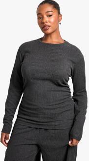 Plus Geraffelde Top Met Lange Mouwen En Textuur, Charcoal - 52