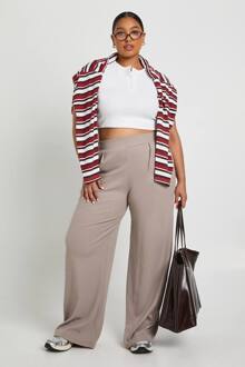 Plus Geribbelde Broek Met Wijde Pijpen, Mocha - 52