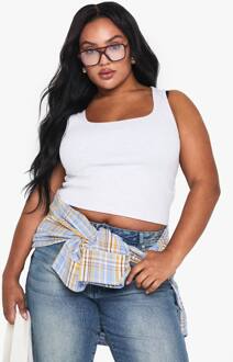 Plus Geribbelde Scoop-Hals Racerback Tanktop, Ash Grey - 56