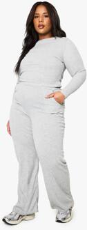 Plus Geribbelde Top & Broek Loungewear Set, Ash Grey - 46