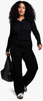 Plus Gerimpelde Cardigan En Wijde Pijp Broek Co-Ord, Black - 44